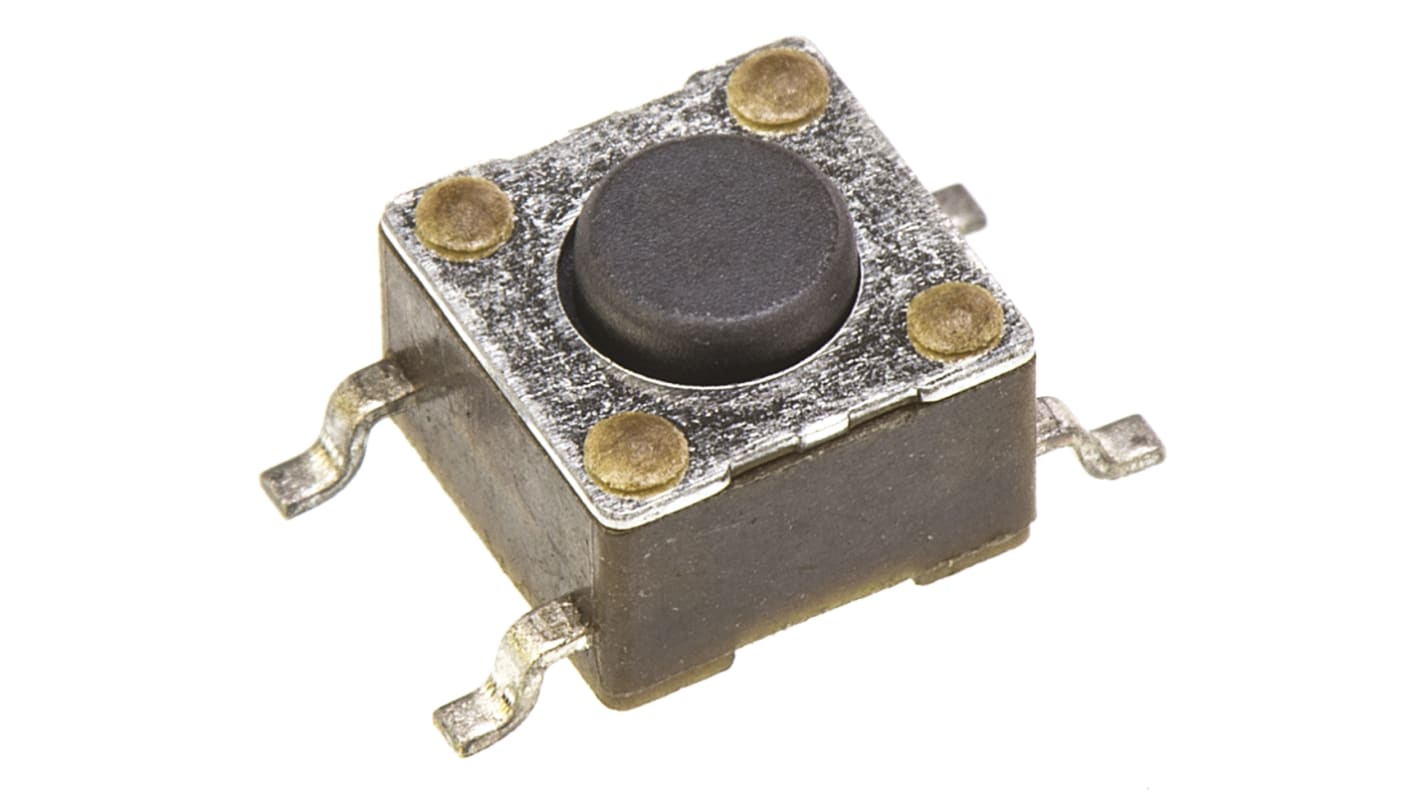 TE Connectivity Black Button Tactile Switch, SPST 50 mA @ 12 V ac 0.7mm Through Hole