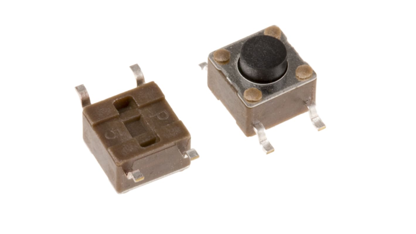 TE Connectivity Black Button Tactile Switch, SPST 50 mA @ 12 V ac 1.4mm Through Hole