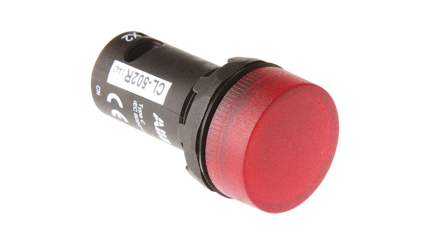 ABB, ABB Compact, Panel Mount Red LED Indicator, 22mm Cutout, Round, 24V ac/dc