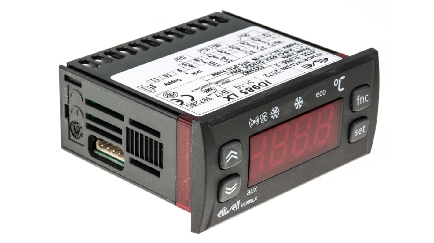 Eliwell ID 985LX Panel Mount On/Off Temperature Controller, 74 x 32mm, 4 Output Relay, 12 V ac/dc Supply Voltage