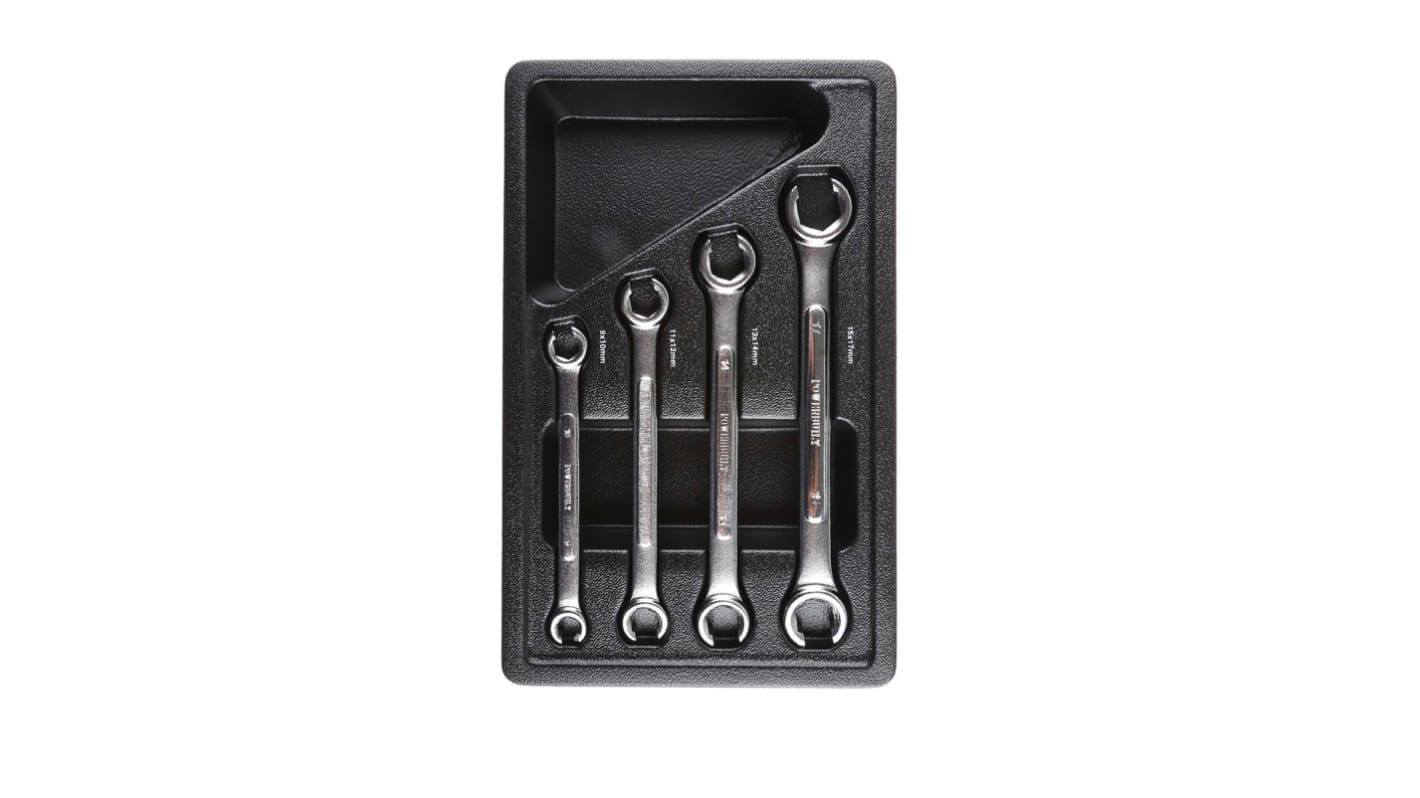 RS PRO 4-Piece Spanner Set, 11 x 12 mm, 13 x 14 mm, 15 x 1 mm, 9 x 10 mm, Chrome Vanadium Steel