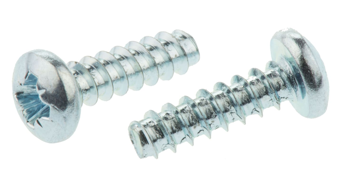 RS PRO Bright Zinc Plated Steel Pan Head Self Tapping Screw, N°6 x 13mm Long