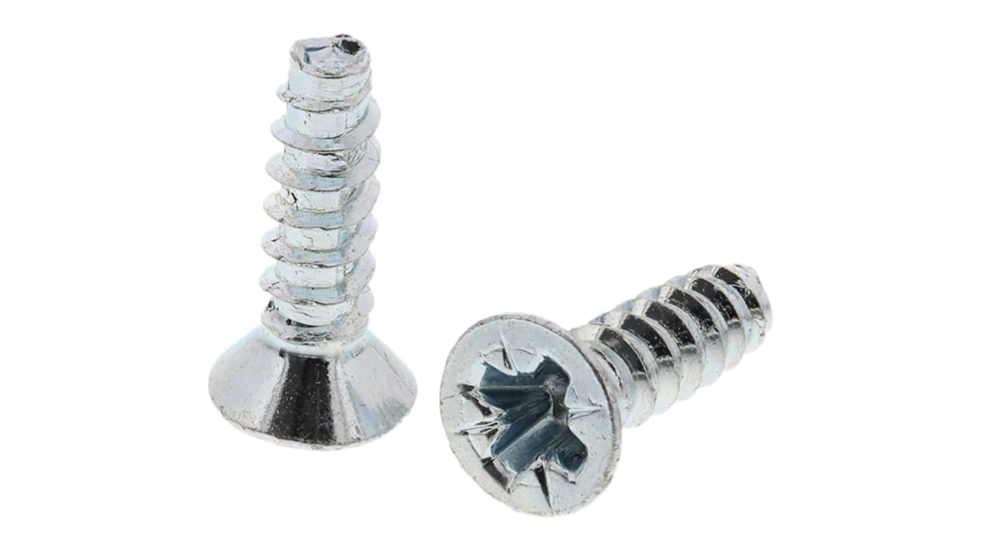 RS PRO Bright Zinc Plated, Clear Passivated Steel Countersunk Head Thread Forming Screw, N°6 x 13mm Long