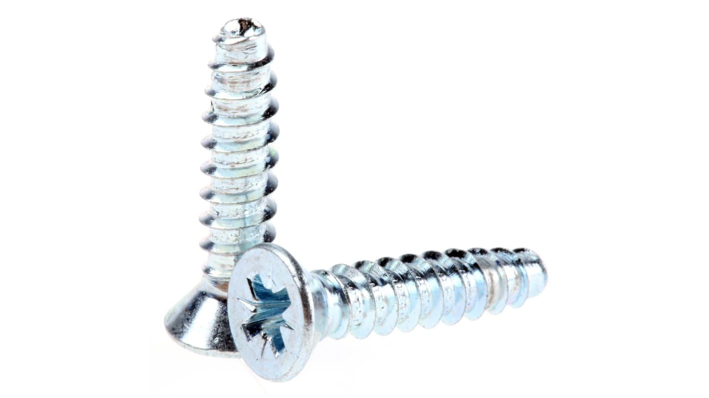 RS PRO Bright Zinc Plated, Clear Passivated Steel Countersunk Head Thread Forming Screw, N°8 x 19mm Long
