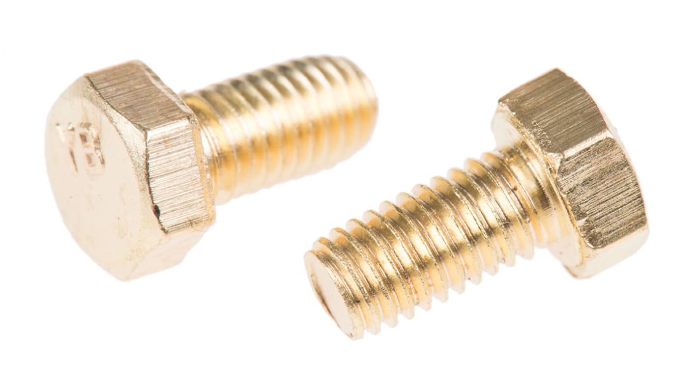 RS PRO Plain Brass Hex, Hex Bolt, M5 x 10mm