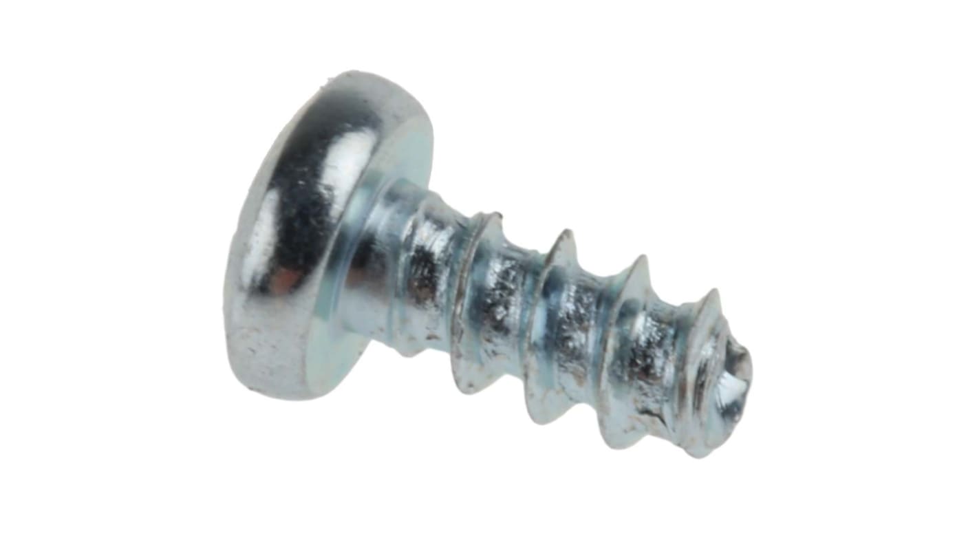 RS PRO Bright Zinc Plated, Clear Passivated Steel Pan Head Thread Forming Screw, N°4 x 6mm Long