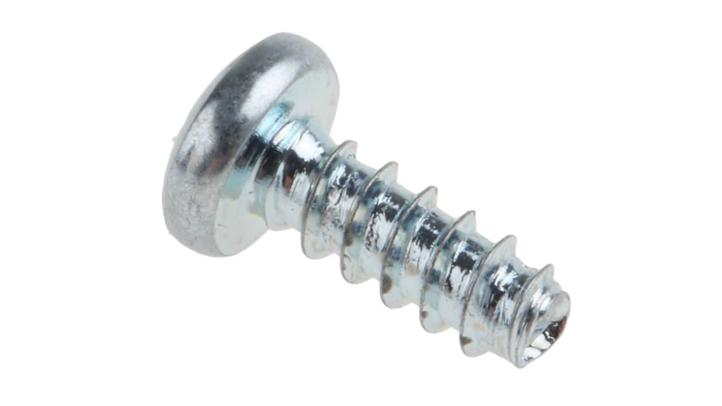 RS PRO Bright Zinc Plated, Clear Passivated Steel Pan Head Thread Forming Screw, N°6 x 9mm Long