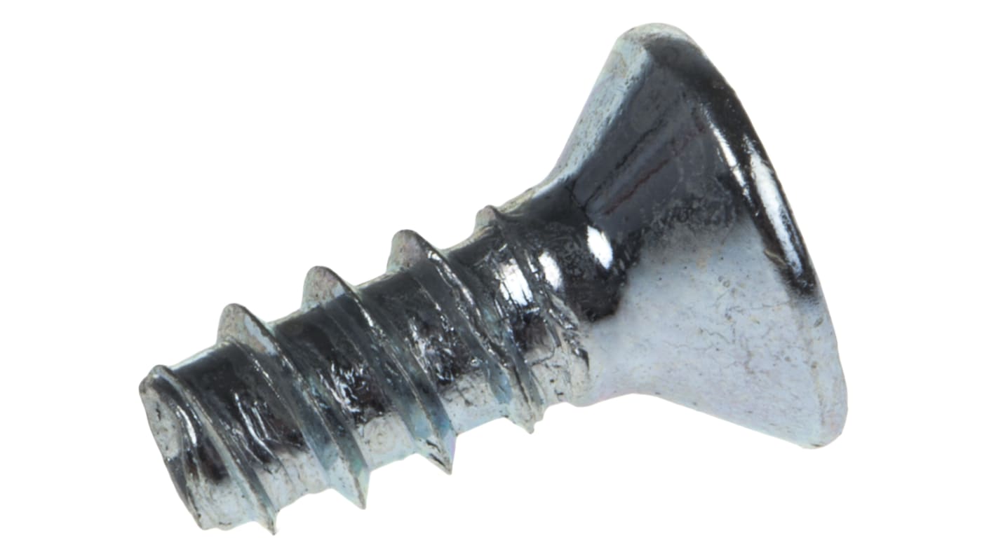 RS PRO Bright Zinc Plated, Clear Passivated Steel Countersunk Head Thread Forming Screw, N°6 x 9mm Long