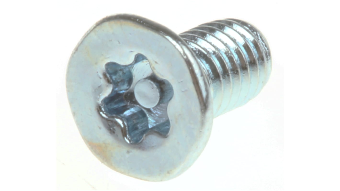 RS PRO Bright Zinc Plated Flat Steel Tamper Proof Security Screw, M3 x 6mm