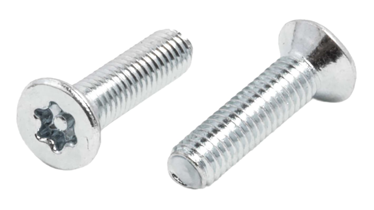 RS PRO Bright Zinc Plated Flat Steel Tamper Proof Security Screw, M3 x 12mm