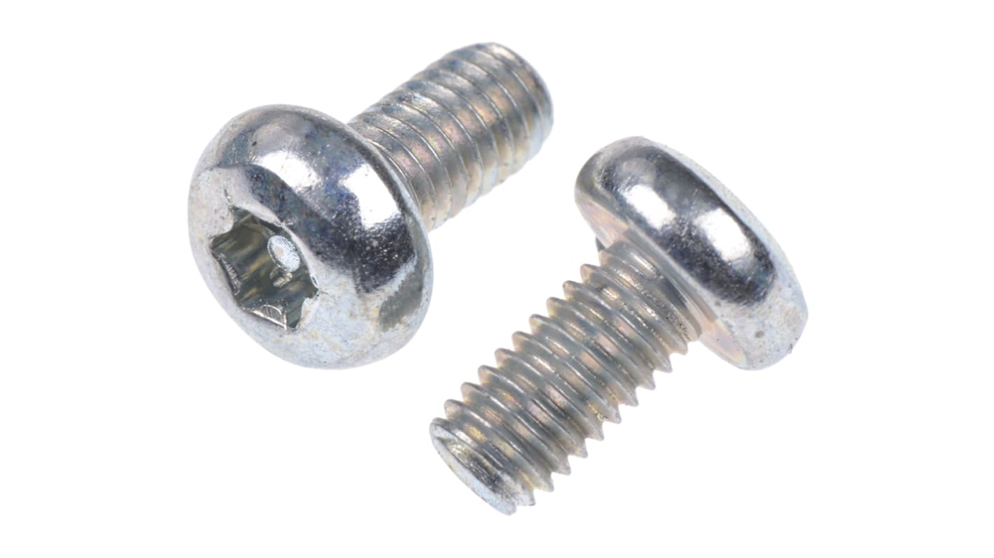 RS PRO Bright Zinc Plated Pan Steel Tamper Proof Security Screw, M3 x 6mm