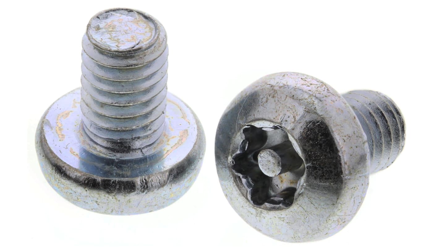 RS PRO Bright Zinc Plated Pan Steel Tamper Proof Security Screw, M4 x 6mm