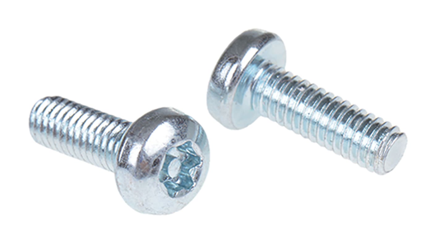 RS PRO Bright Zinc Plated Pan Steel Tamper Proof Security Screw, M4 x 12mm