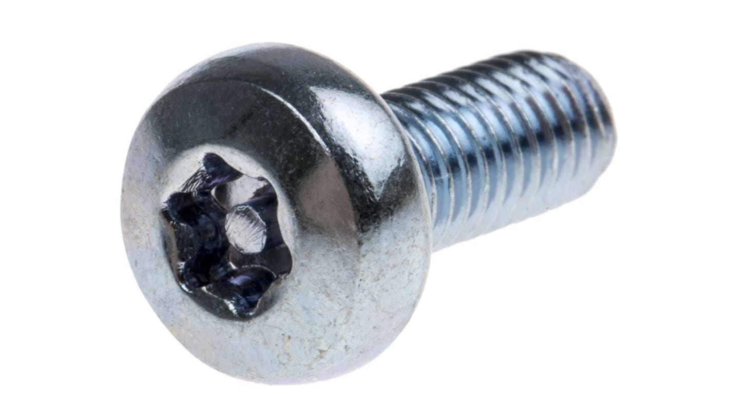 RS PRO Bright Zinc Plated Pan Steel Tamper Proof Security Screw, M5 x 12mm