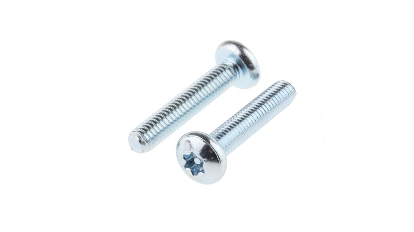 RS PRO Bright Zinc Plated Pan Steel Tamper Proof Security Screw, M5 x 25mm