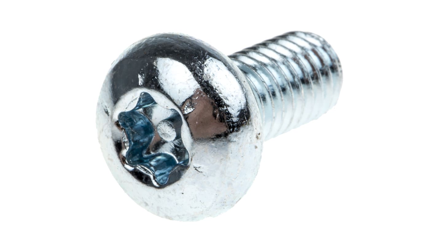RS PRO Bright Zinc Plated Pan Steel Tamper Proof Security Screw, M6 x 12mm