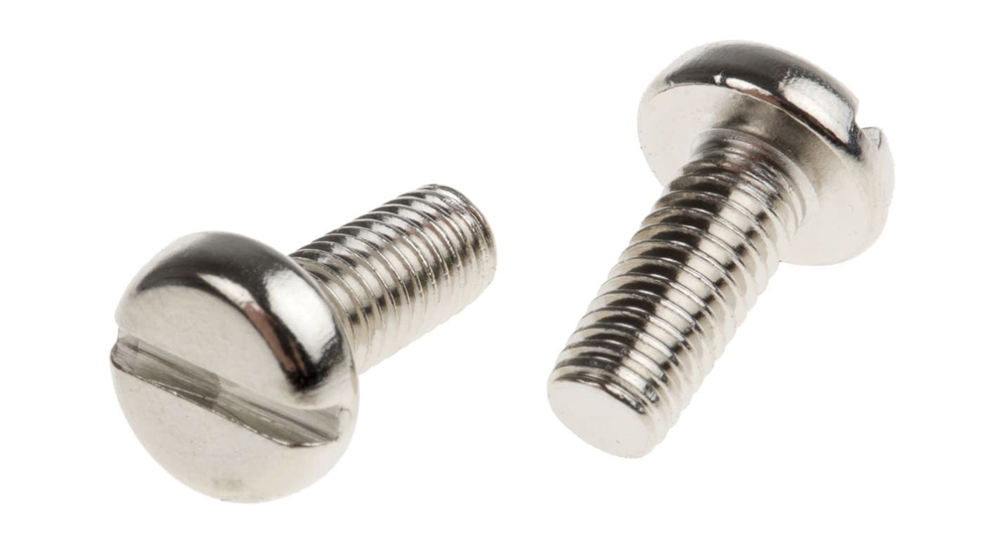 RS PRO Linsenkopf Schlitz Schrauben Vernickelt, M5 x 12.0mm Messing