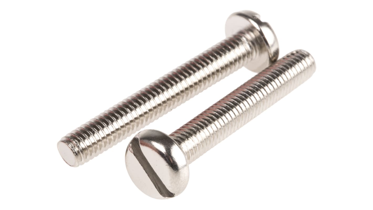 RS PRO Linsenkopf Schlitz Schrauben Vernickelt, M6 x 40.0mm Messing