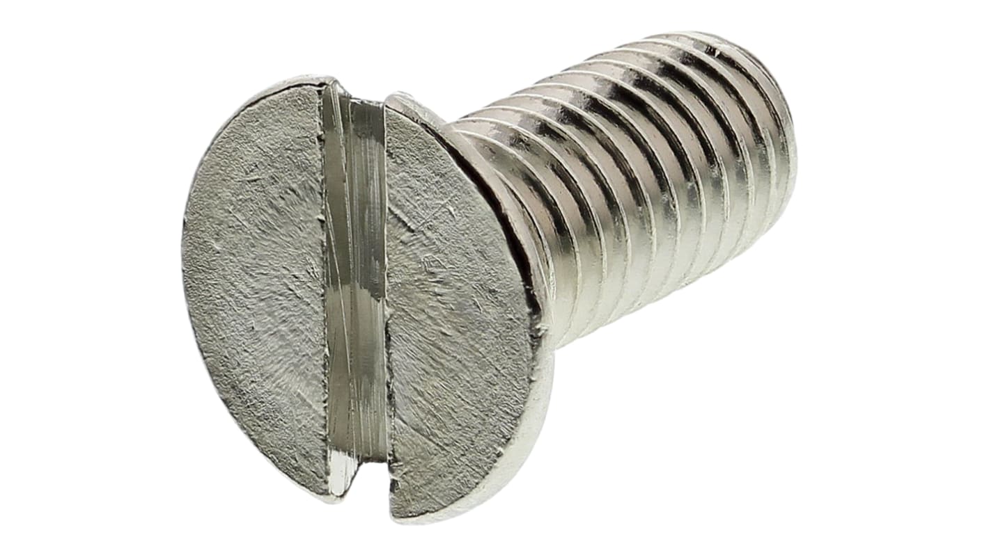 RS PRO Senkkopf Schlitz Schrauben Vernickelt, M5 x 12.0mm Messing