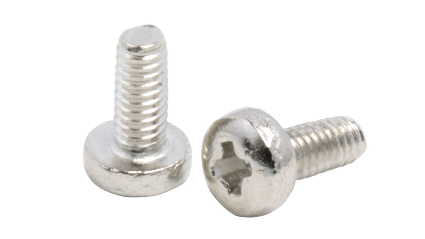 RS PRO Linsenkopf Pozi Schrauben Vernickelt, M2.5 x 6.0mm Messing