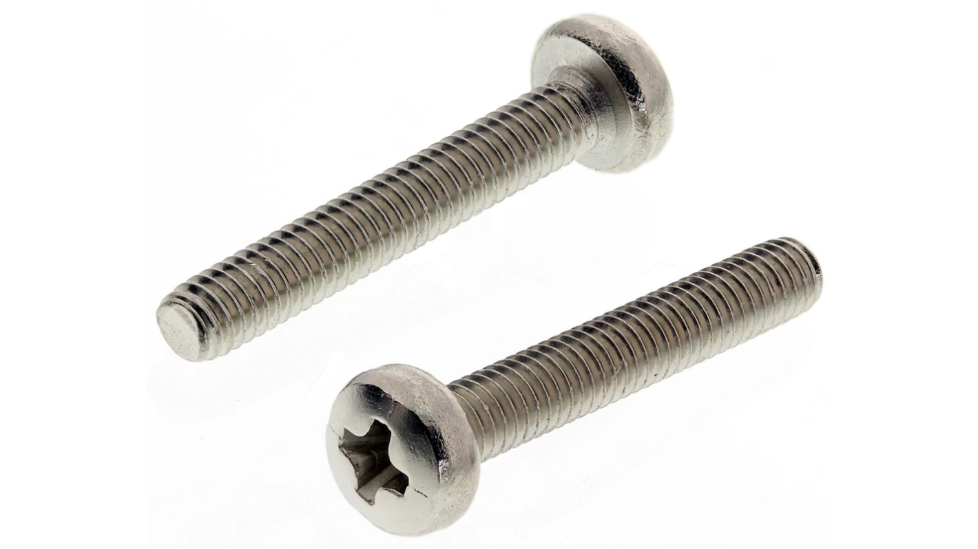 RS PRO Linsenkopf Pozi Schrauben Vernickelt, M2.5 x 16.0mm Messing