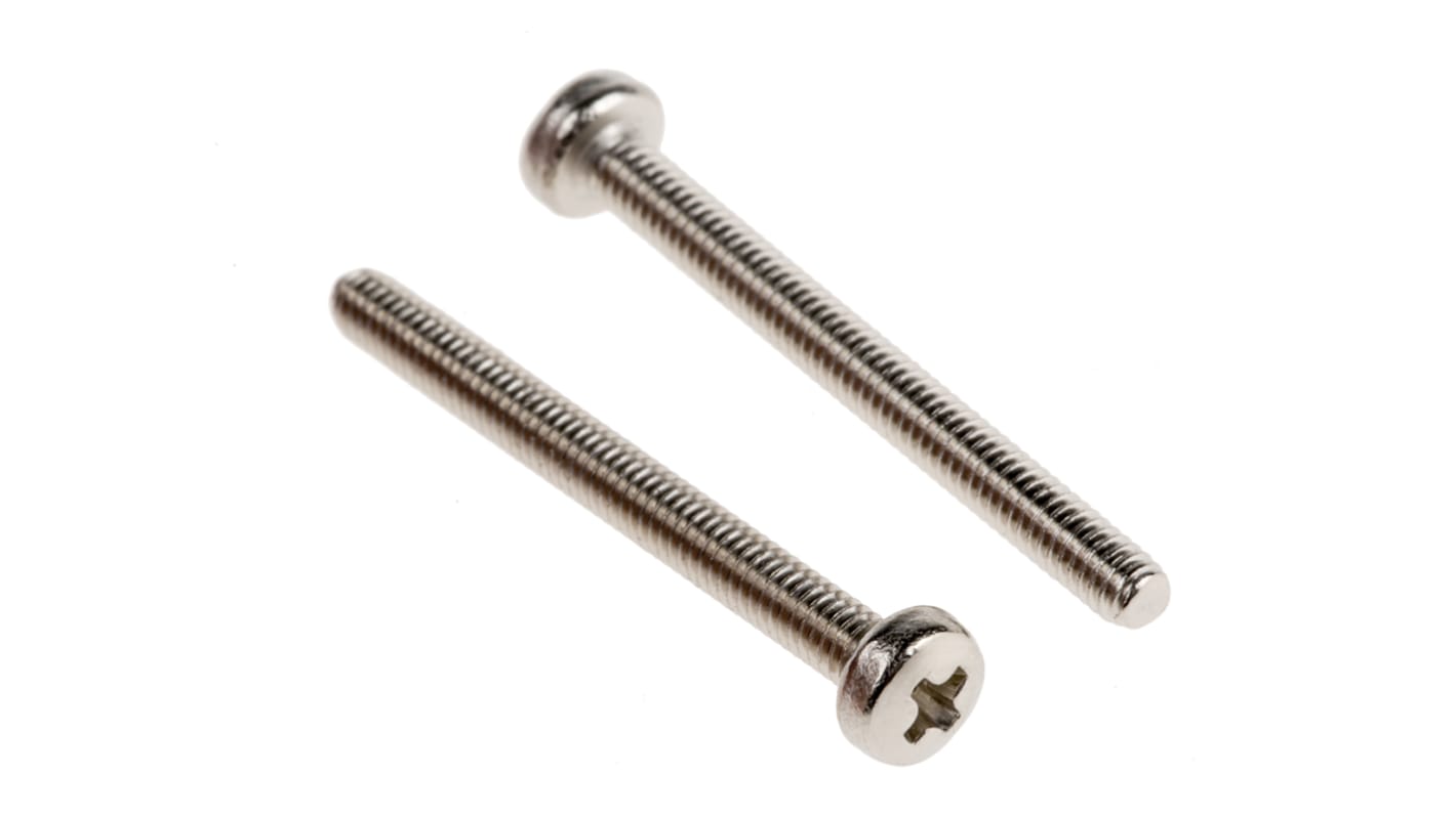 RS PRO Linsenkopf Pozi Schrauben Vernickelt, M2.5 x 25.0mm Messing