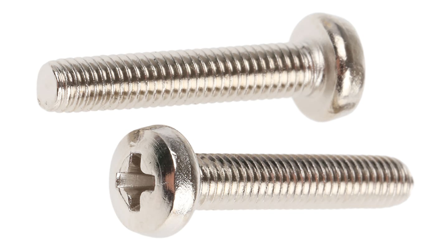RS PRO Linsenkopf Pozi Schrauben Vernickelt, M3 x 16.0mm Messing