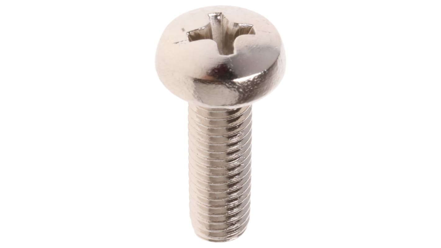 RS PRO Linsenkopf Pozi Schrauben Vernickelt, M5 x 16.0mm Messing