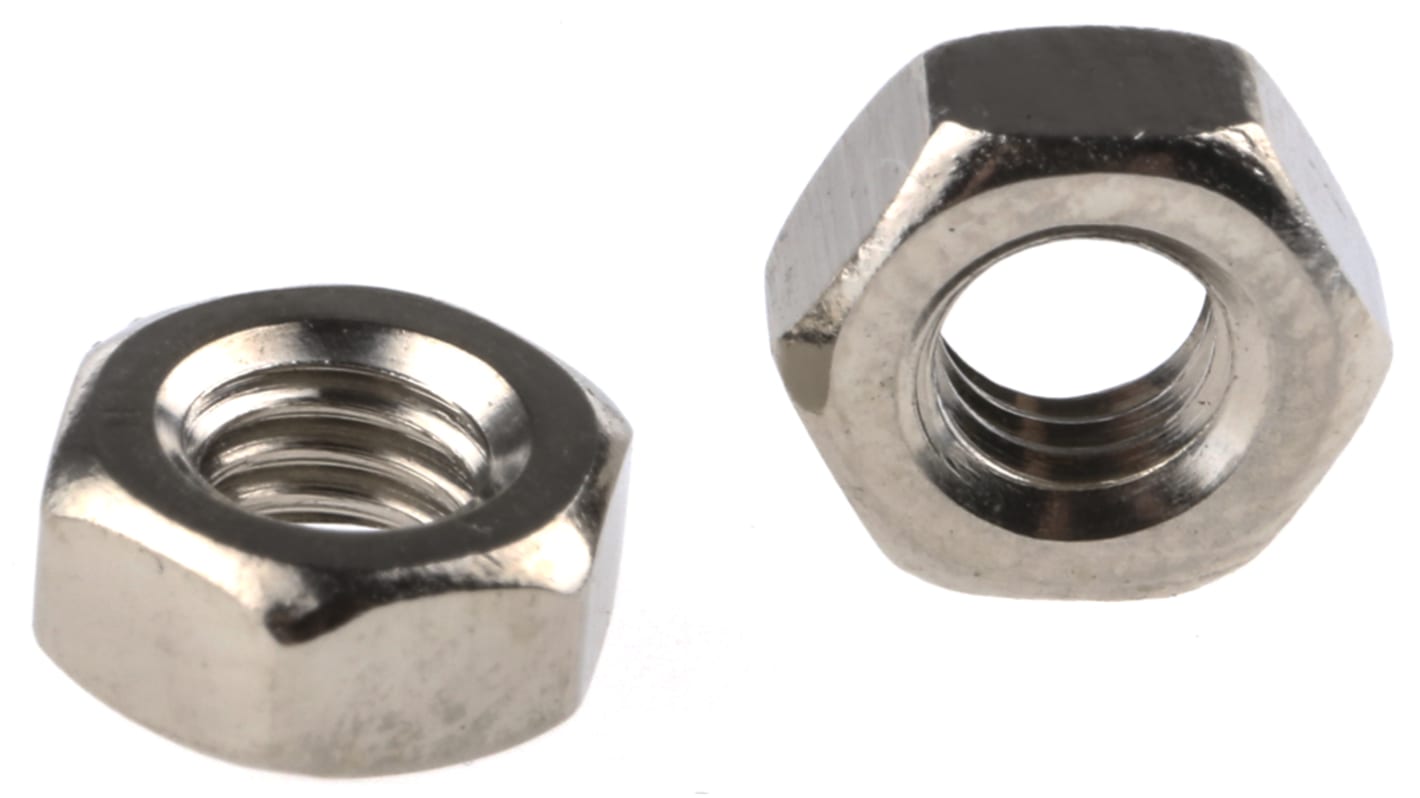Tuerca hexagonal M3.5 RS PRO de latón Chapado en Níquel, Plano, anch. 6.0mm, alt. 2.80mm