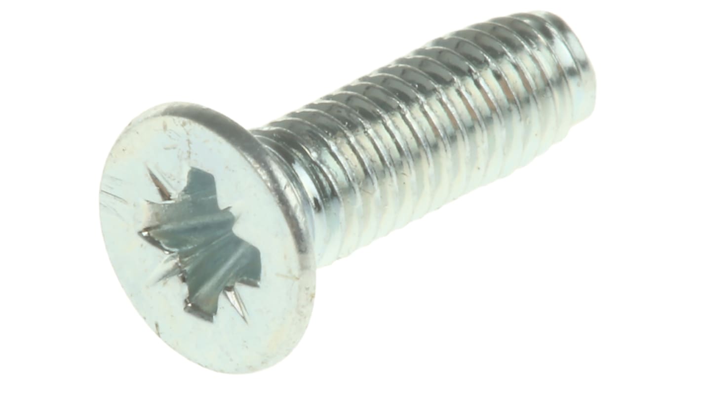 RS PRO Bright Zinc Plated, Clear Passivated Steel Countersunk Head Thread Forming Screw, M3 x 10mm Long