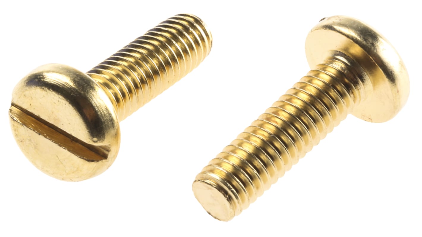 Tornillo de cabeza alomada con huella ranurada RS PRO M6 x 20mm, paso de rosca 1mm, de Latón