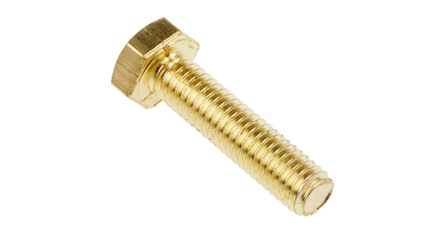 RS PRO Plain Brass, Hex Bolt, M6 x 25.0mm