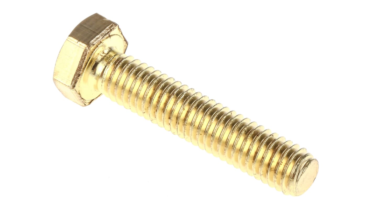 RS PRO Plain Brass, Hex Bolt, M6 x 30.0mm