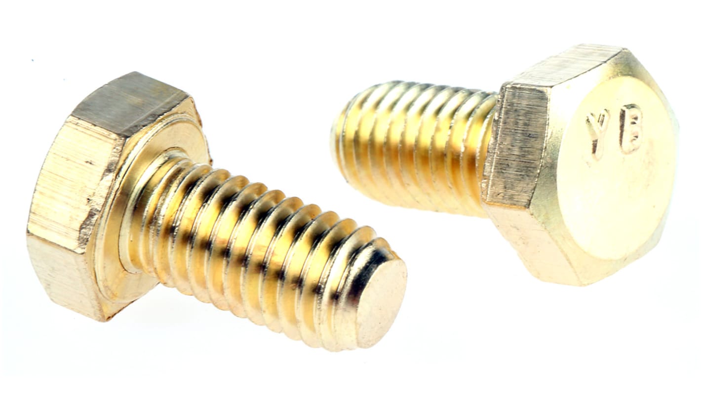 RS PRO Plain Brass, Hex Bolt, M8 x 16.0mm