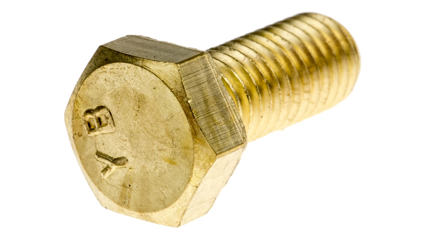 RS PRO Plain Brass, Hex Bolt, M8 x 20.0mm