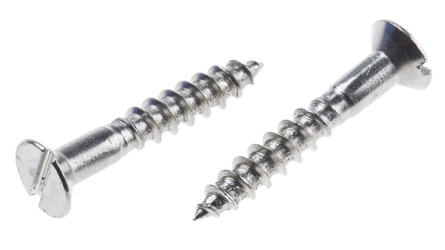 RS PRO Slot Countersunk Stainless Steel Wood Screw, A2 304, No. 8 Thread, 25mm Length