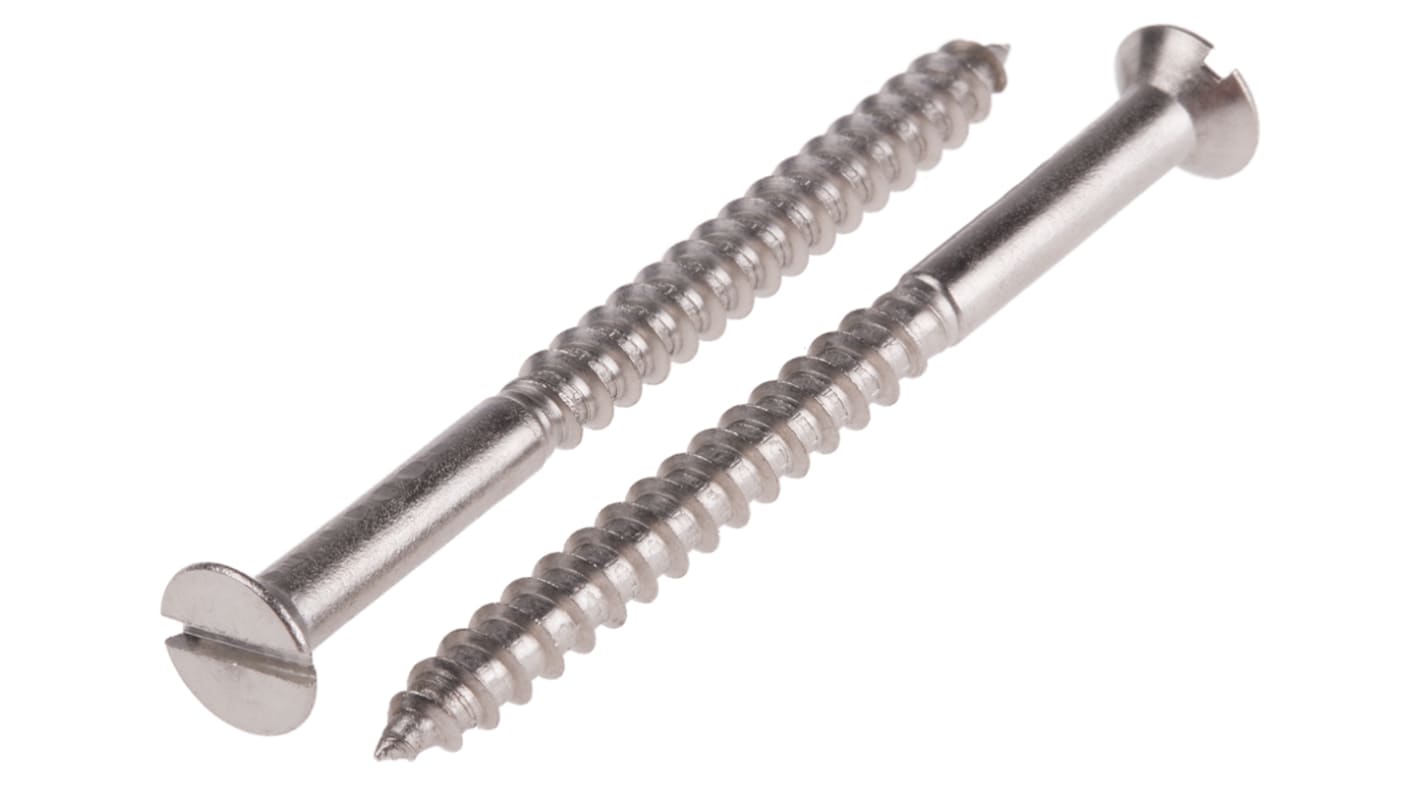 RS PRO Slot Countersunk Stainless Steel Wood Screw, A2 304, No. 8 Thread, 50mm Length