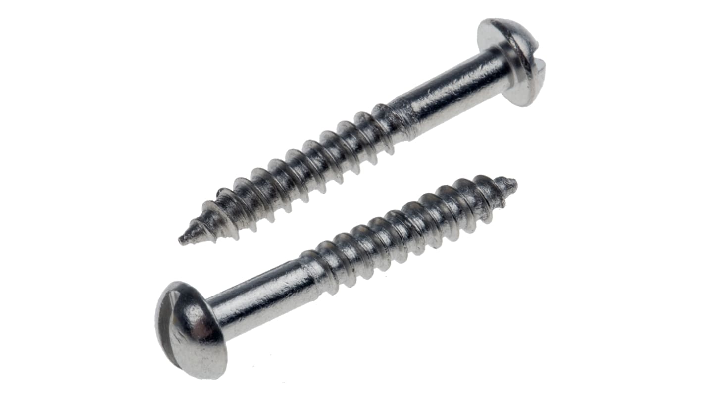 RS PRO Slot Round Stainless Steel Wood Screw, A2 304, 3.5mm Thread, 20mm Length