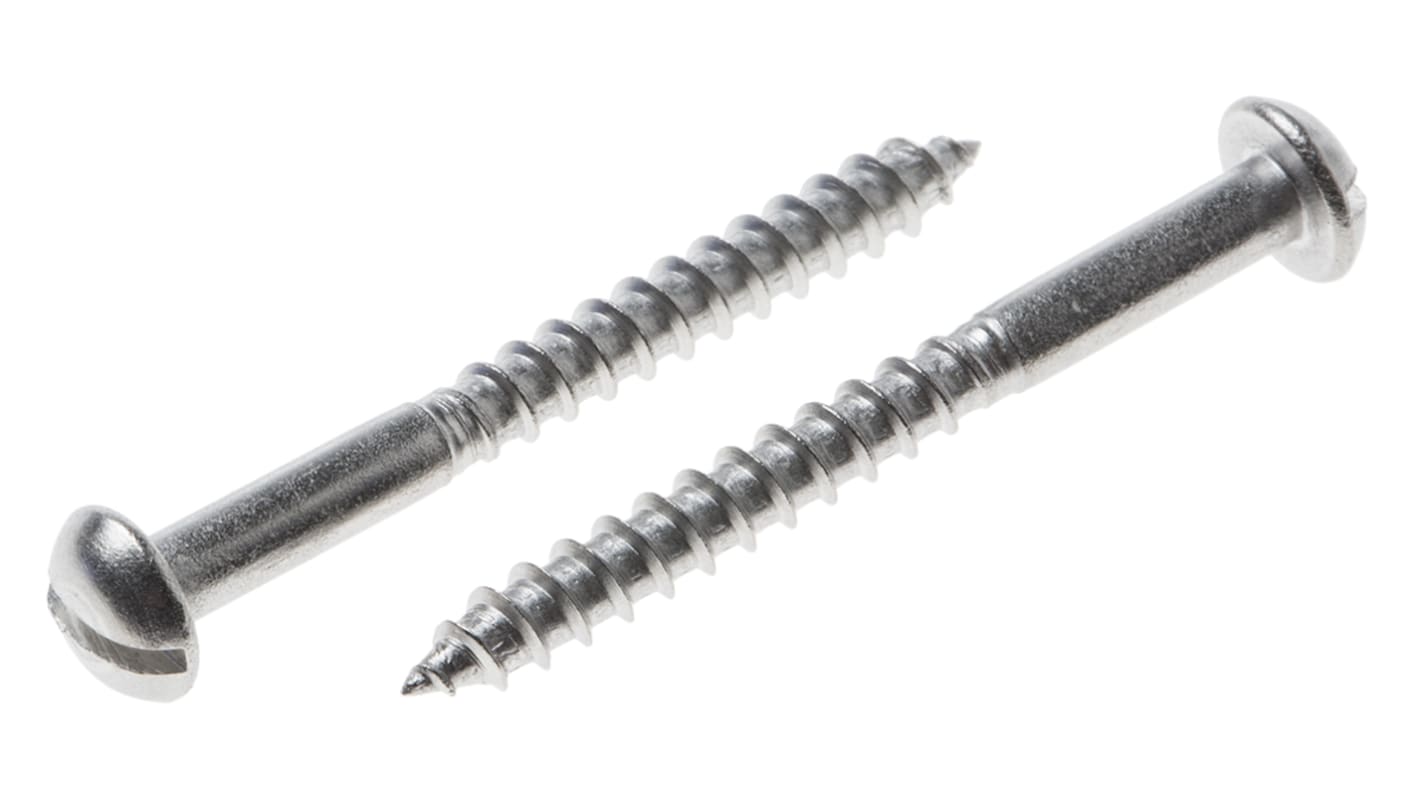 RS PRO Slot Round Stainless Steel Wood Screw, A2 304, 4mm Thread, 40mm Length