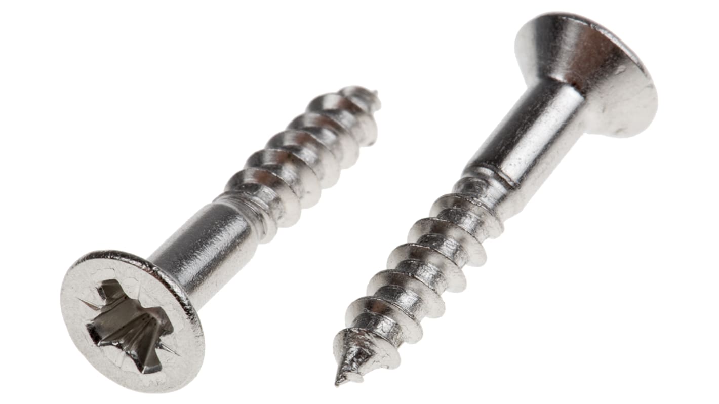 RS PRO Pozidriv Countersunk Stainless Steel Wood Screw, A2 304, 3.5mm Thread, 20mm Length