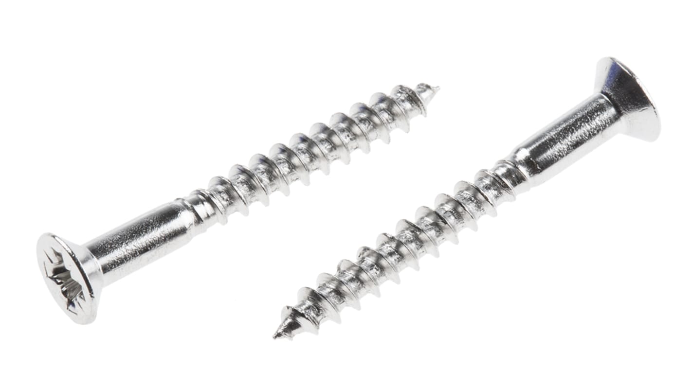 RS PRO Pozidriv Countersunk Stainless Steel Wood Screw, A2 304, 3.5mm Thread, 30mm Length