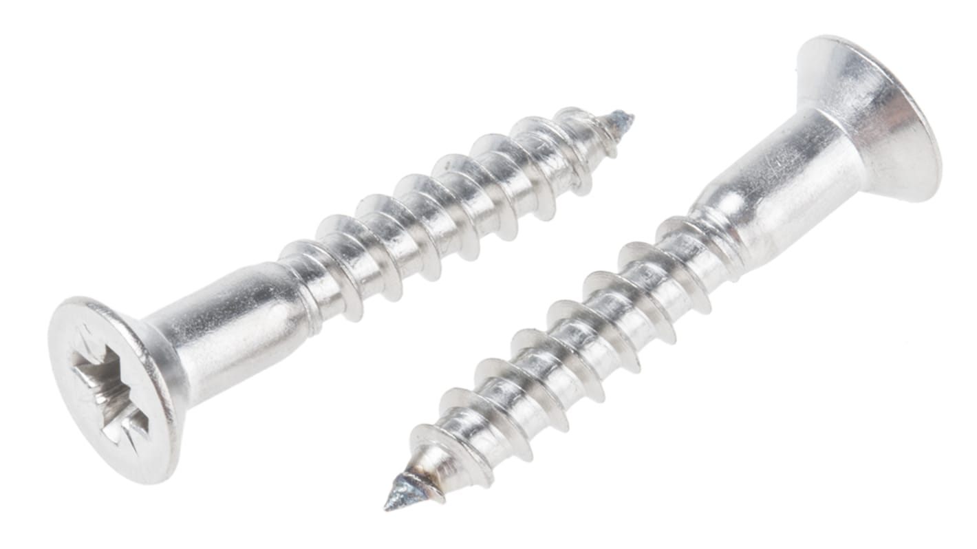 RS PRO Pozidriv Countersunk Stainless Steel Wood Screw, A2 304, 5mm Thread, 30mm Length