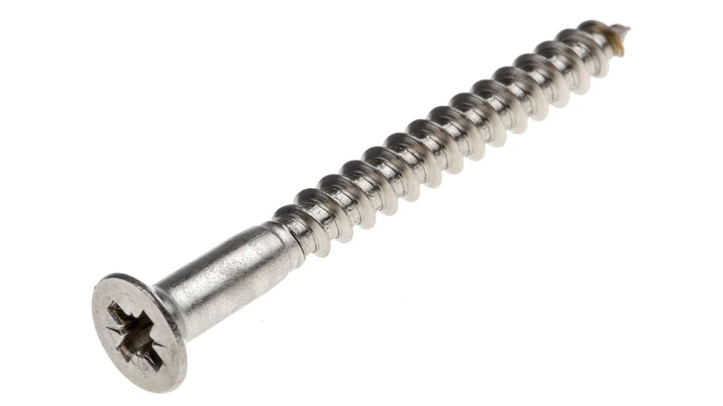 RS PRO Pozidriv Countersunk Stainless Steel Wood Screw, A2 304, 5mm Thread, 50mm Length