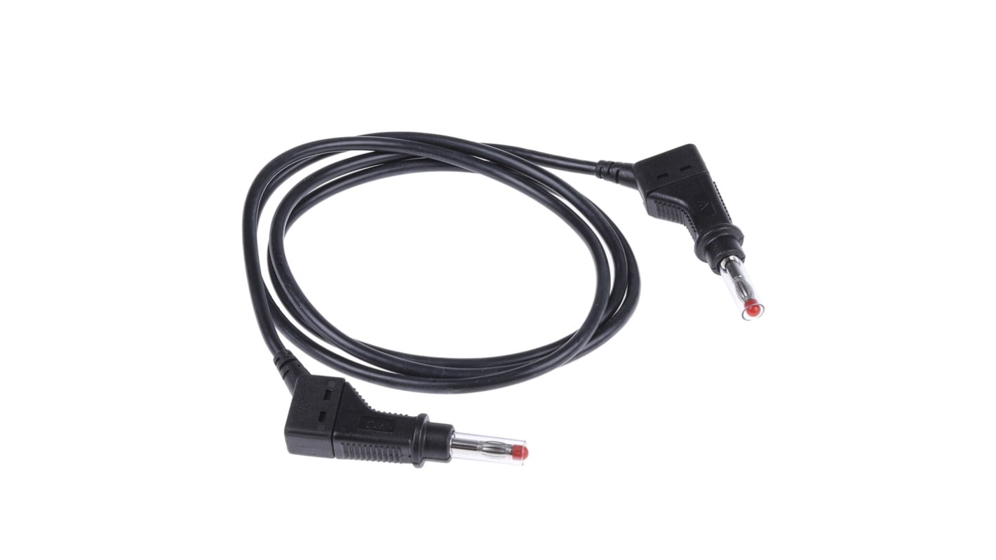 Staubli 4mm插头测试线, 1m线长, 600V, 32A, 黑色, 公插至公插, CAT II 600V