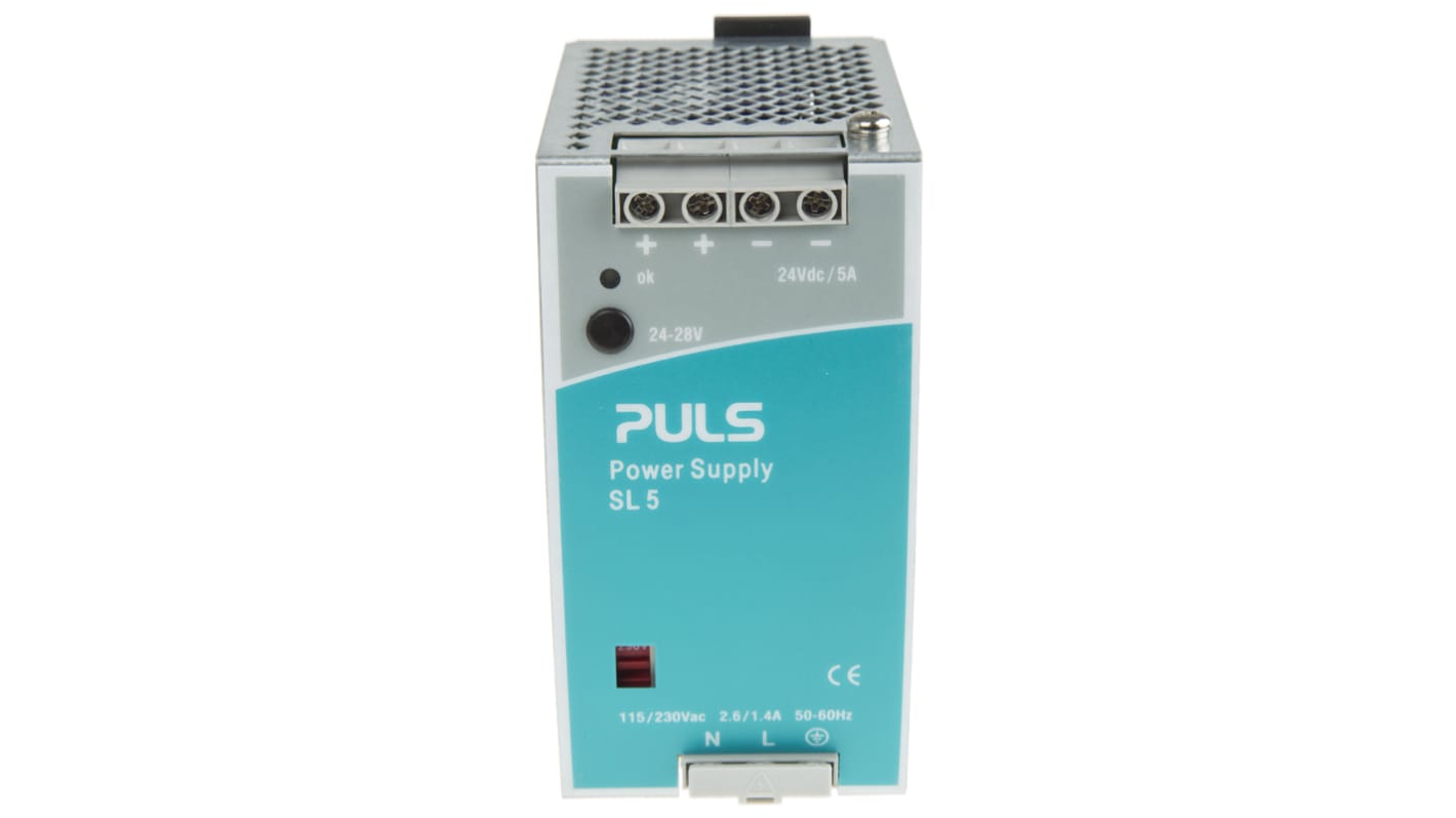 PULS Switch Mode DIN Rail Power Supply, 100 → 120V ac ac Input, 24V dc dc Output, 5A Output, 120W