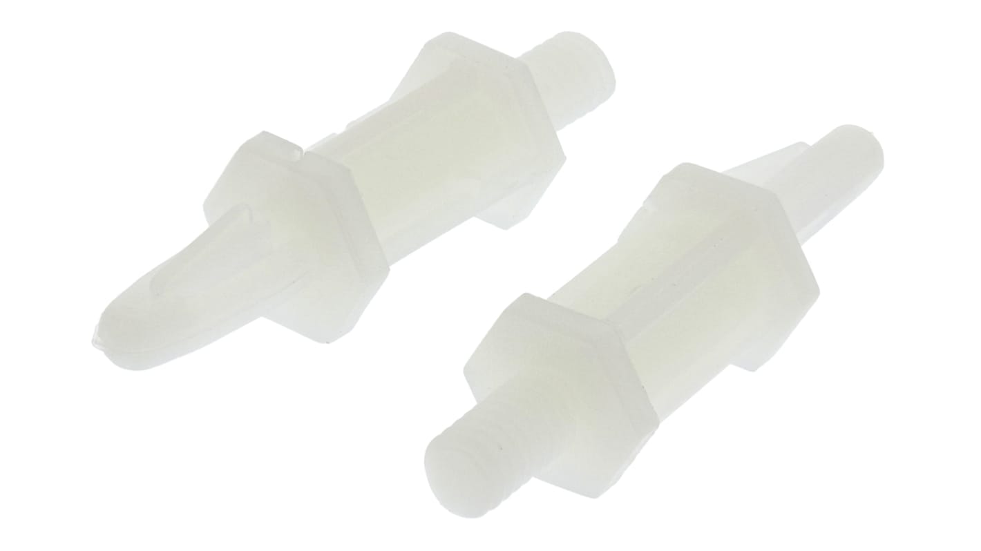 Essentra M4PCB间隔柱, 尼龙镶嵌固定垫片, 12.7mm高, 6.4mm长螺柱, 用于Φ4mmPCB孔和Φ4mm机箱孔, 1.57mm机箱厚