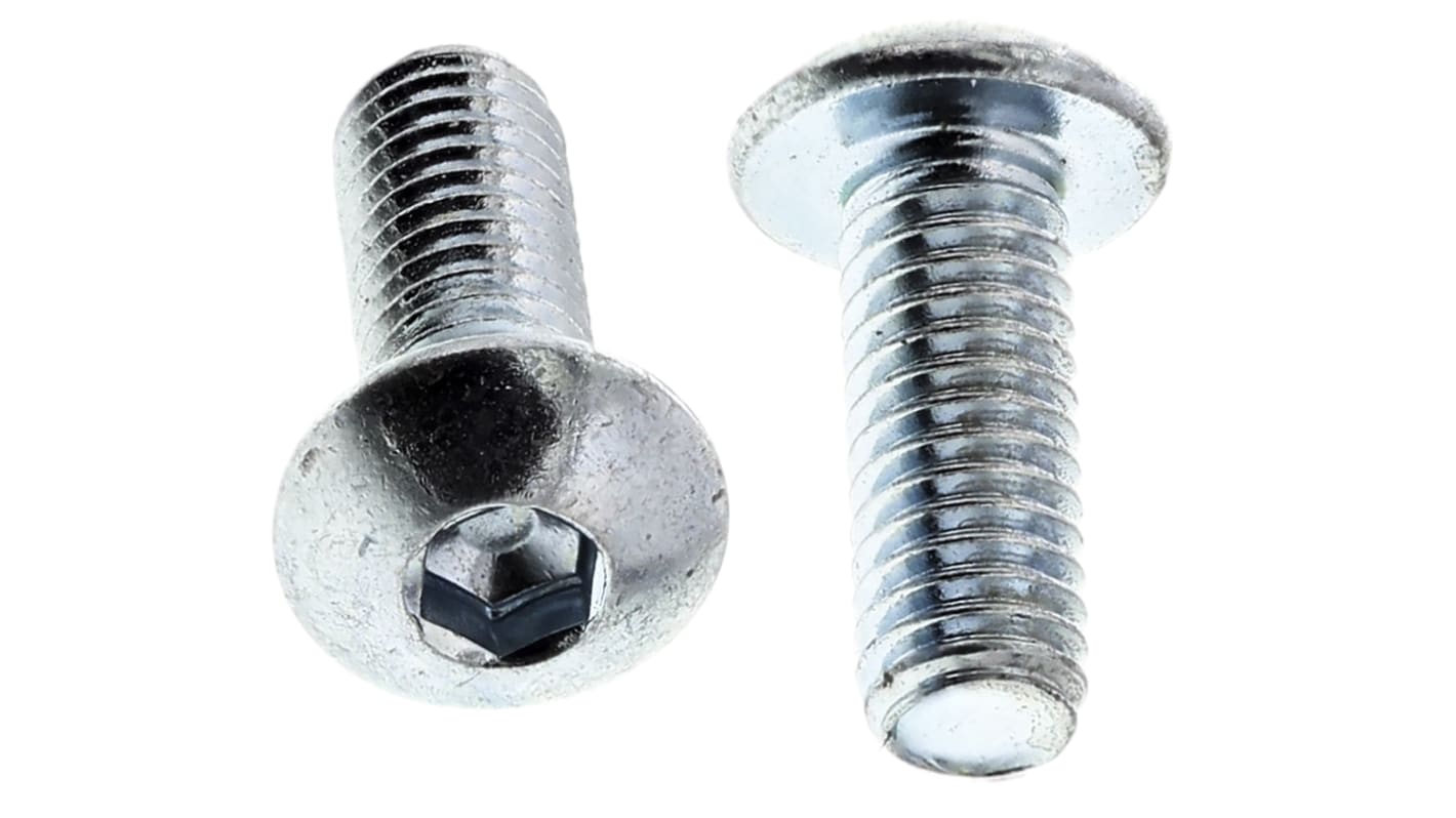 RS PRO Bright Zinc Plated Steel Hex Socket Button Screw, ISO 7380, M3 x 8mm