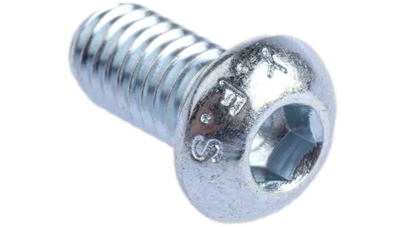 RS PRO Bright Zinc Plated Steel Hex Socket Button Screw, ISO 7380, M6 x 12mm