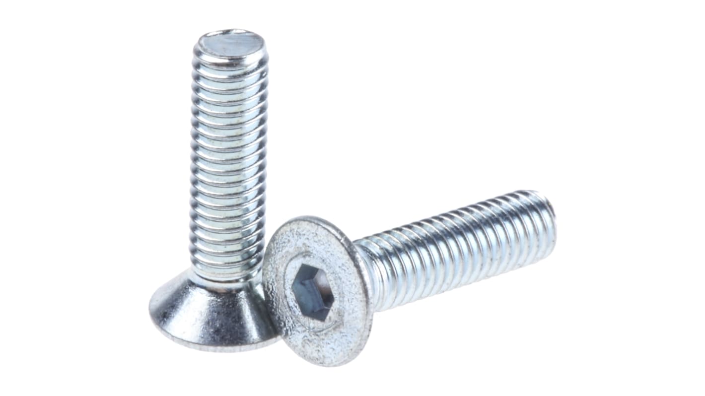RS PRO Bright Zinc Plated Steel Hex Socket Countersunk Screw, DIN 7991, M3 x 12mm