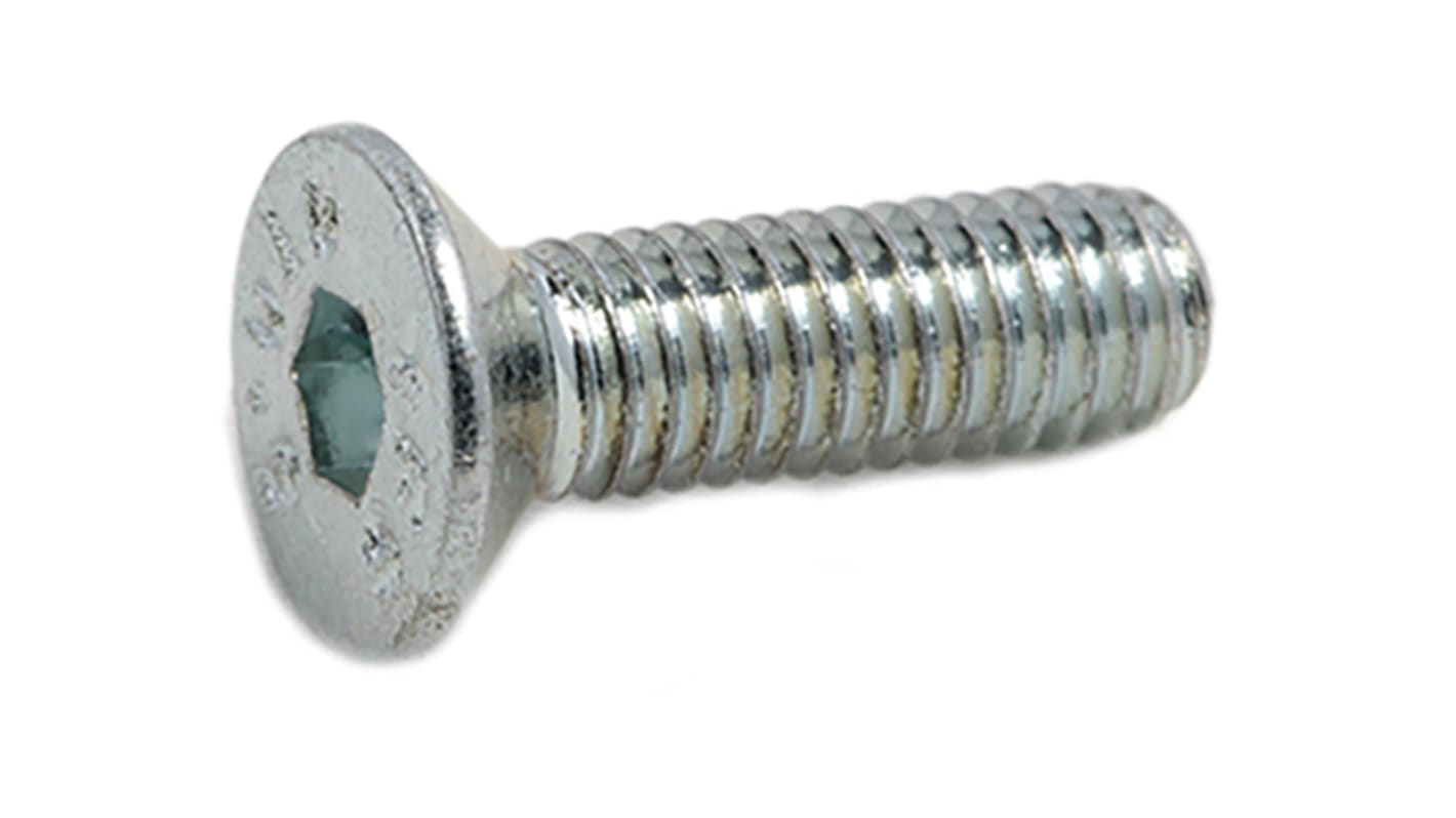 RS PRO M3 x 10mm Hex Socket Countersunk Screw Bright Zinc Plated Steel